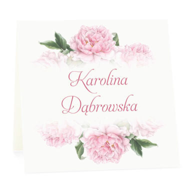 Winietka weselna na stół wizytówka podziękowanie personalizacja piwonie różowe