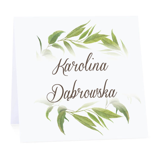 Winietka weselna na stół wizytówka podziękowanie personalizacja liście eukaliptusa
