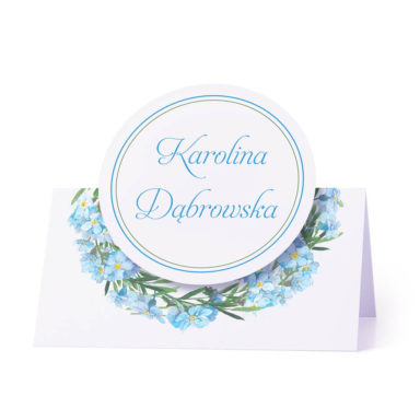 Winietka weselna na stół z motywem kwiatowym niezapominajki personalizacja