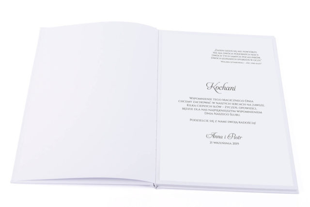 Tekst na pierwszej stronie księgi gości weselnych
