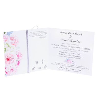 zaproszenia ślubne ze złoceniem i kwiatami róży