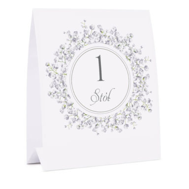 Numer na stół z kwiatami Gipsówki