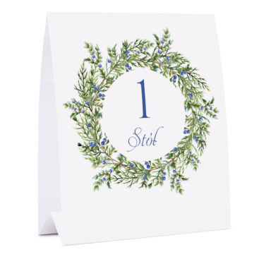Numer na stół z gałązkami jałowca
