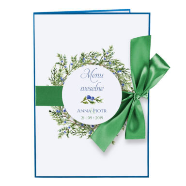 Menu weselne z gałązkami jałowca