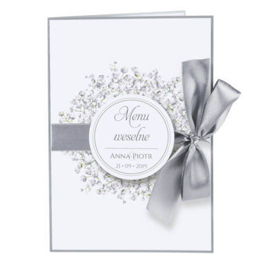 Menu weselne z kwiatami Gipsówki