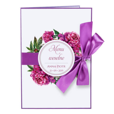Menu weselne z kwiatami Piwonii w14