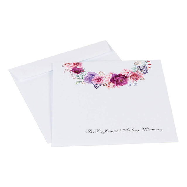 koperty do zaproszeń ślubnych z kolorowym nadrukiem kwiatowym