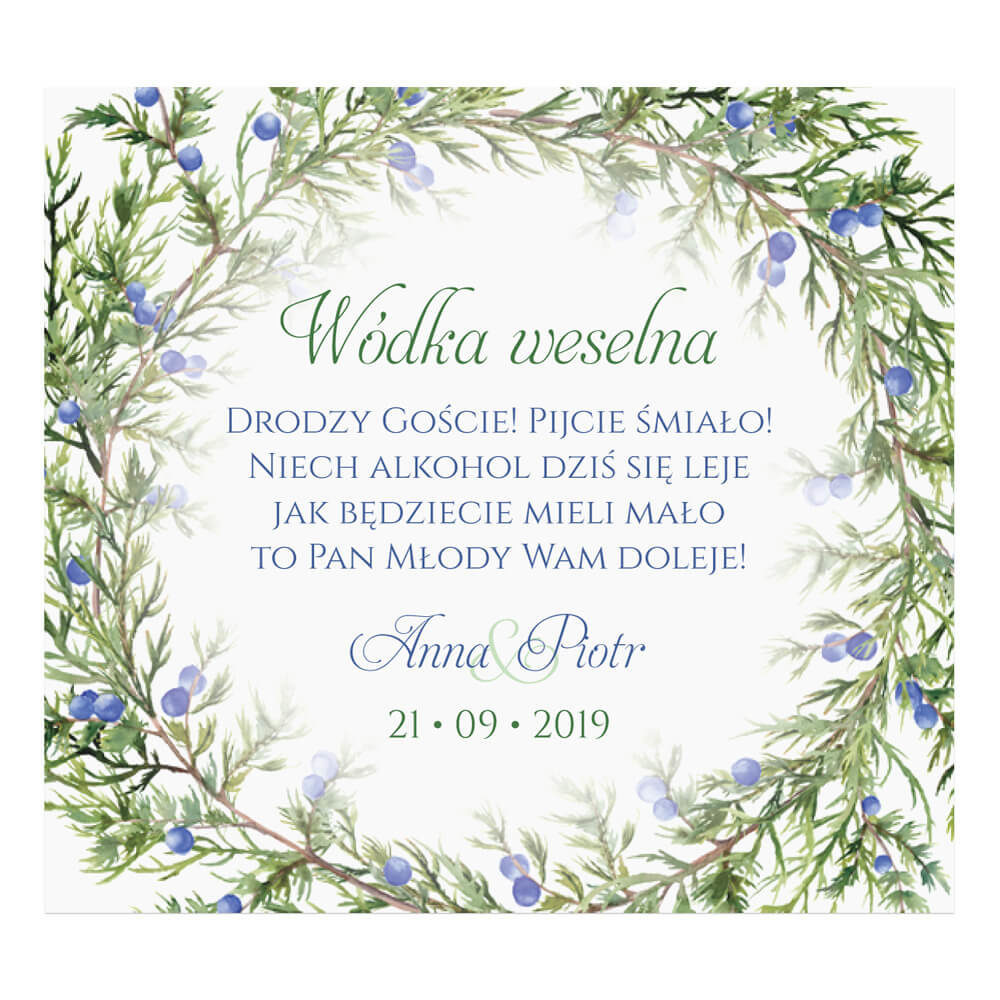Naklejki na alkohol z gałązkami jałowcav