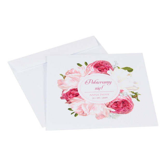 Zaproszenia ślubne z kwiatami Piwonii w12 koperta