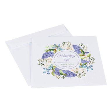 Koperta do zaproszeń ślubnych z kwiatami bzu