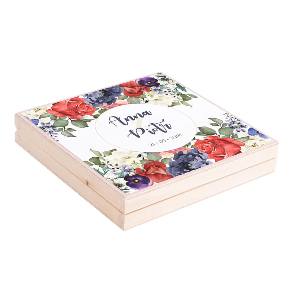 Podziękowanie w drewnianym pudełku Flowery