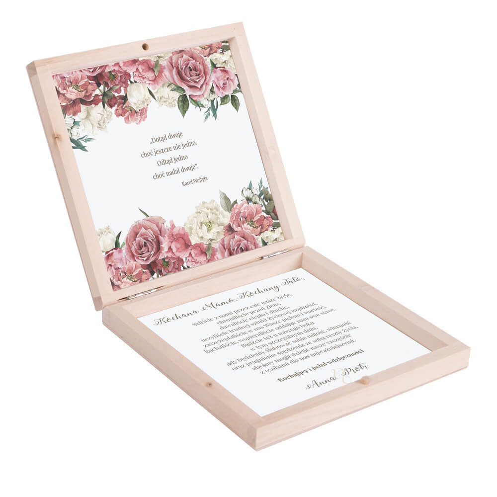 Podziękowanie w drewnianym pudełku Flowery w4