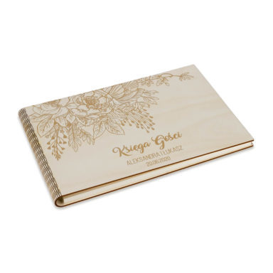 drewniana okładka księga gości motyw kwiatowy grawerowany