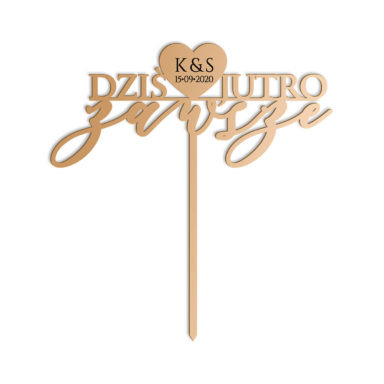 topper na tort weselny romantyczny napis złoty