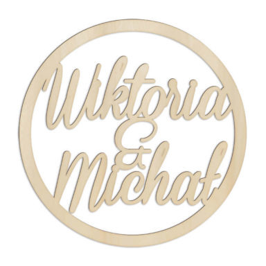 dekoracja na wesele imiona drewniane koło