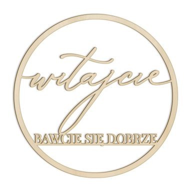 drewniane koło napis dekoracja na wesele bawcie się dobrze