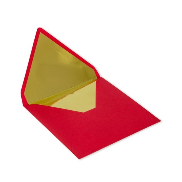 kwadratowa koperta czerwona złoty środek