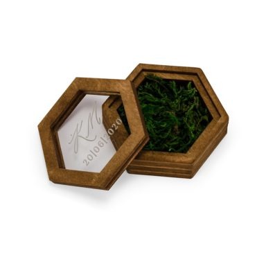 pudełko na obrączki ślubne mech sześciokąt zamykane