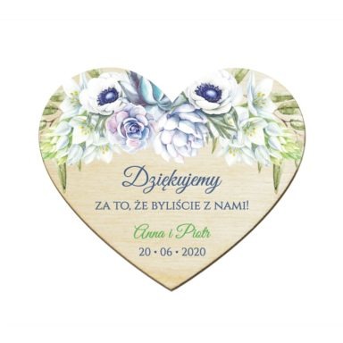 Magnesy serce z Anemonami i Sukulentami