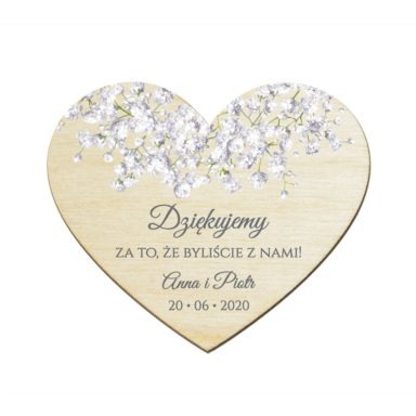 Magnesy serce z kwiatami Gipsówki