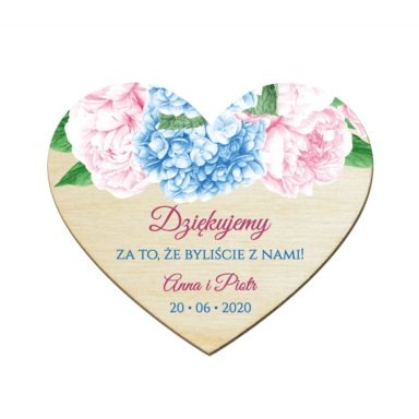 Magnesy serce z kwiatami Hortensji i Piwonii