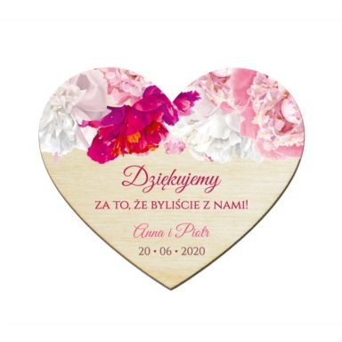 Magnesy serce z kwiatami Piwonii