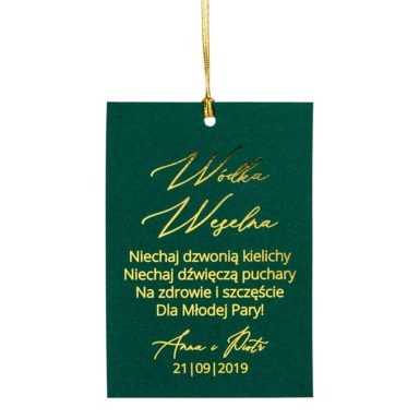 zawieszka na alkohol zielony papier złote napisy