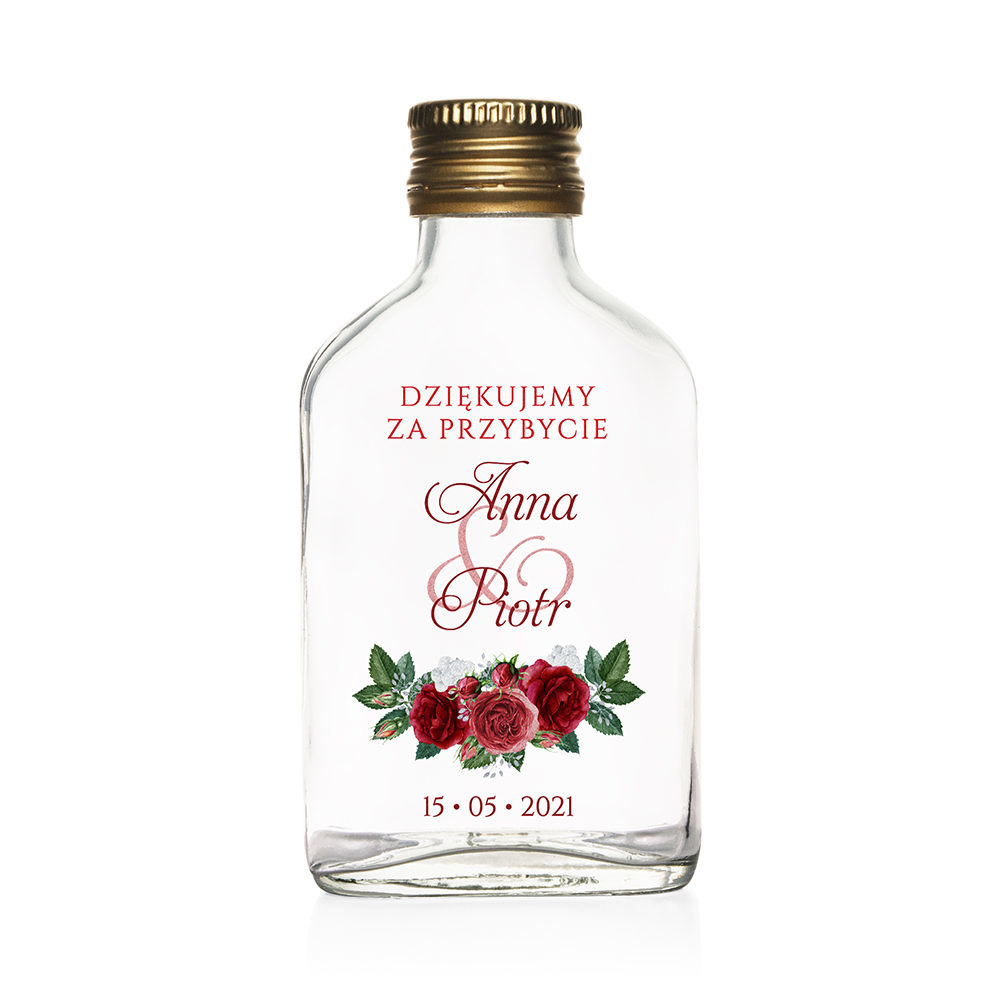 buteleczki weselne 100 ml z nadrukiem kwiatów róży