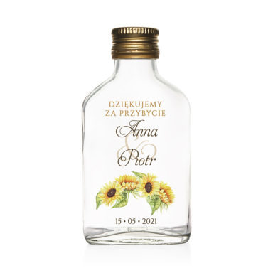 Butelki weselne z nadrukiem kwiatów słonecznika