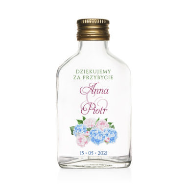 Butelki weselne z nadrukiem kwiatów Piwonii i Hortensji