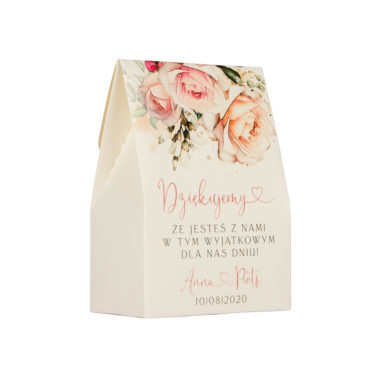 Pudełko na cukierki weselne na kremowym papierze
