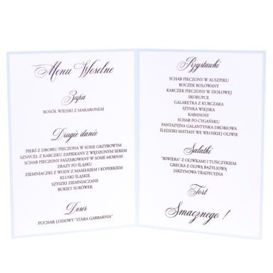menu weselne niebieskie ze srebrzeniem