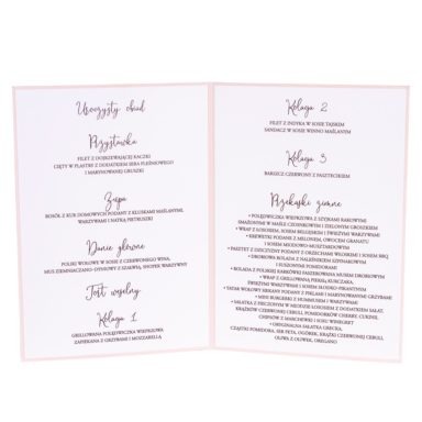 Różowe menu na wesele ze złoceniem