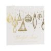 Kartka świąteczna bożonarodzeniowa złocona firmowa biznesowa biała sztywna złote ozdoby choinkowe