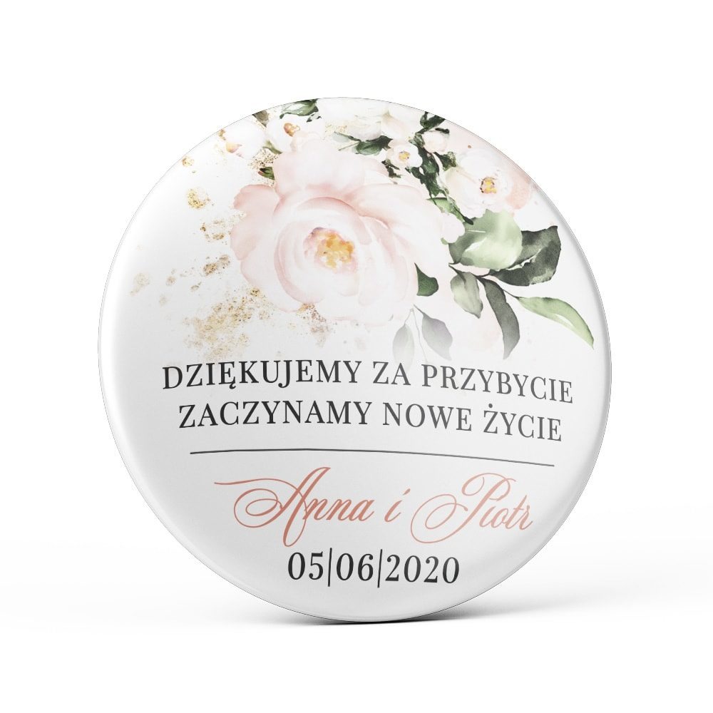 Przypinka weselna łososiowe kwiaty magnes podziękowanie dla gości weselnych