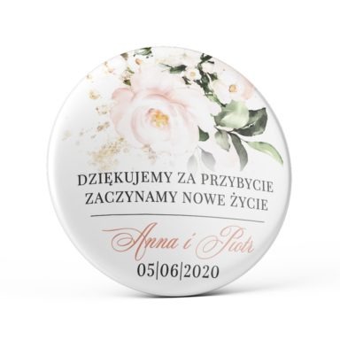 Przypinka weselna łososiowe kwiaty magnes podziękowanie dla gości weselnych