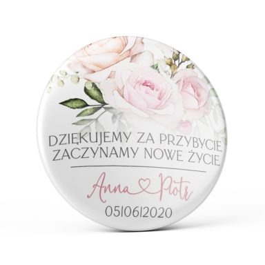 Przypinka magnes różowe róże podziękowanie dla gości weselnych