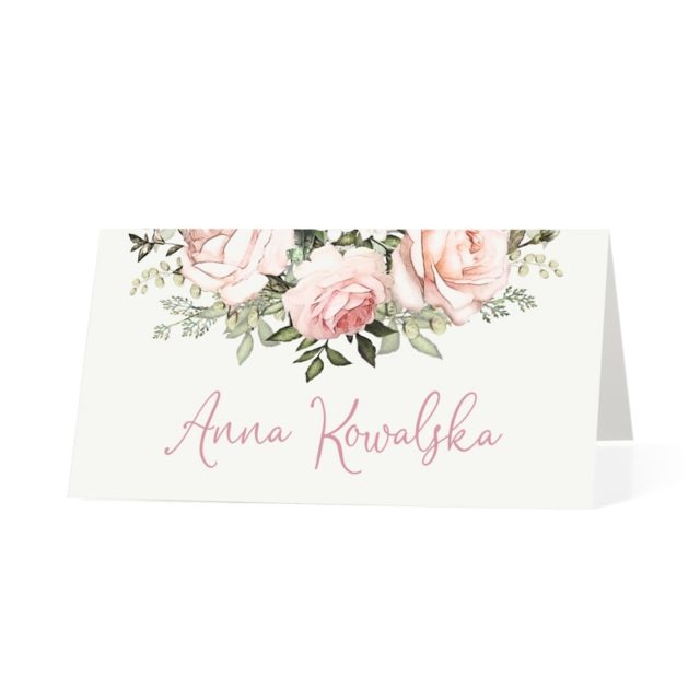 Winietka weselna na stół z kwiatami różowych róż
