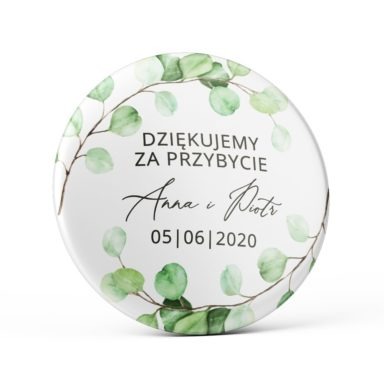 Przypinka weselna z eukaliptusem magnes podziękowanie dla gości weselnych