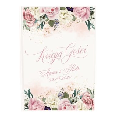 Księga gości weselnych z kwiatami w kolorach różowych