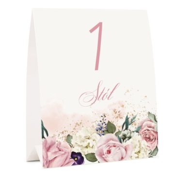 Kwiatowy numer na stoł weselny z dowolnym tekstem