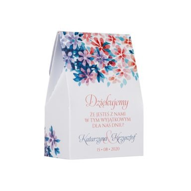 Pudełko na słodkości dla gości weselnych w motywie florals z kwiatami