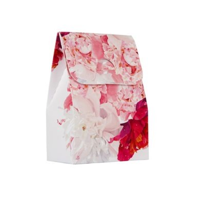 Pudełko na cukierki dla gości weselnych z kwiatami piwonii