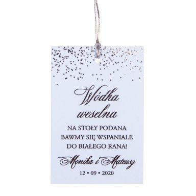 błękitna niebieska zawieszka na alkohol ze srebrnym tekstem i sznurkiem