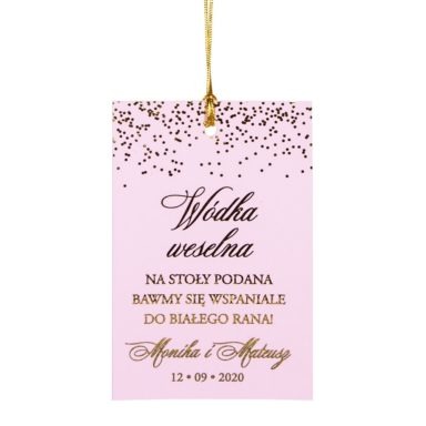 zawieszka na alkohol weselny z różowego papieru