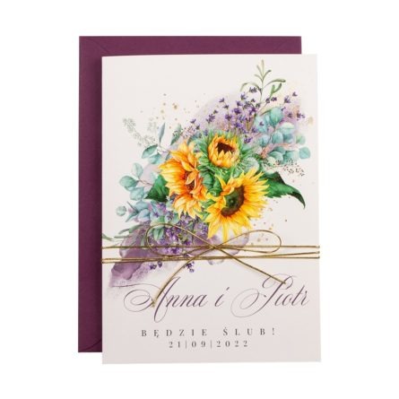 Klasyczne zaproszenia ślubne Sunflower & Lavender
