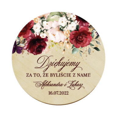 Magnes koło bordowe kwiaty