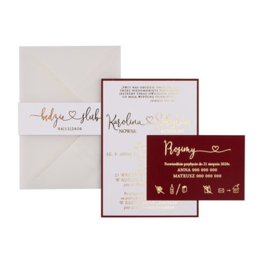 Zaproszenia ślubne Glam Bordeaux