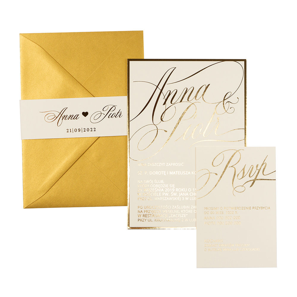 Zaproszenia ślubne Simple Shine Metallic Gold
