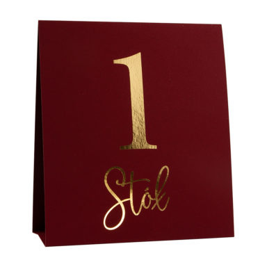 Numer na stół złocony bordeaux bordowy